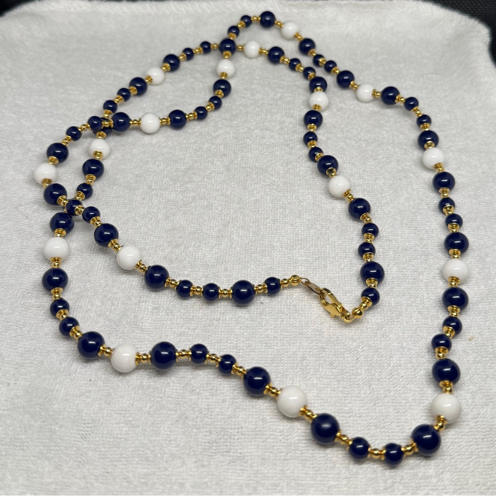 Elegant Blue and White Beaded Necklace